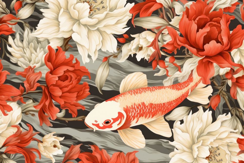 Koi fish backgrounds flower animal. AI generated Image by rawpixel.