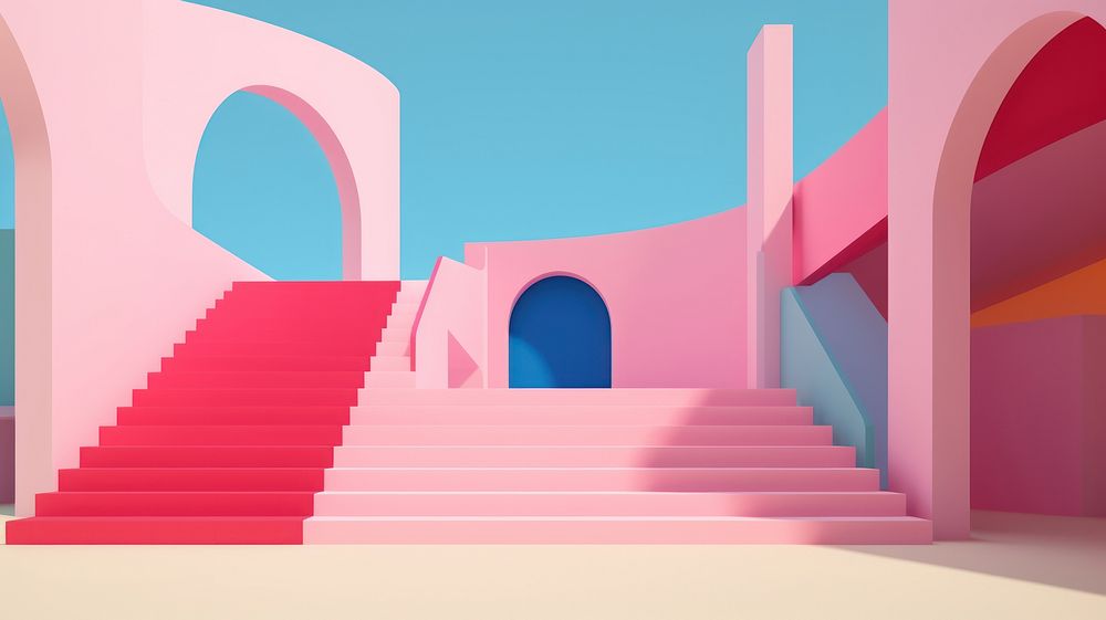 Minimal 3d landscapes staircase arch architecture. AI generated Image by rawpixel.