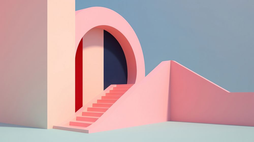 Minimal 3d landscapes staircase arch architecture. AI generated Image by rawpixel.