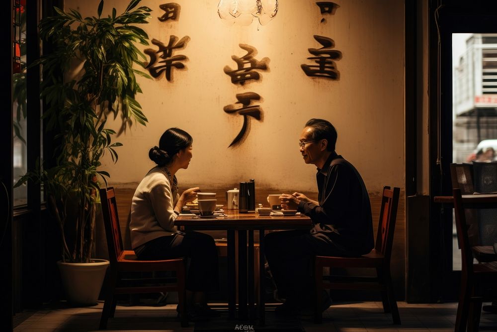 Taiwan couple restaurant architecture furniture. AI generated Image by rawpixel.