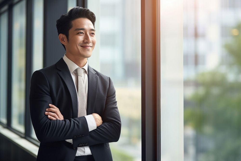Businessman standing smiling office. AI generated Image by rawpixel.