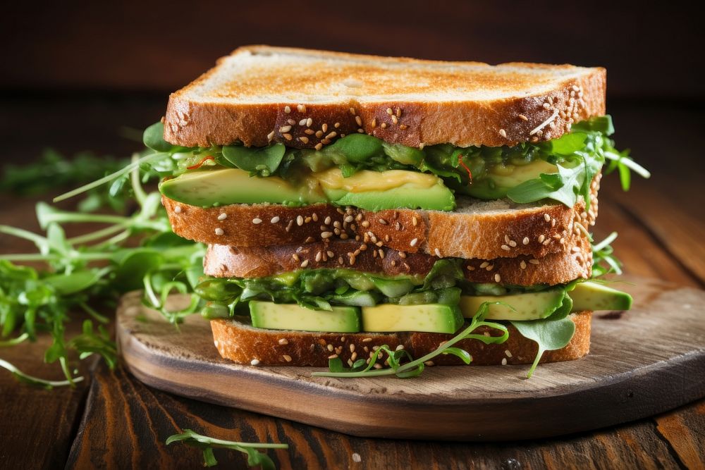 Sandwich avocado food wood. AI generated Image by rawpixel.