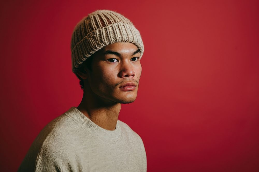 Man wearing a knitted beanie photography portrait contemplation. AI generated Image by rawpixel.