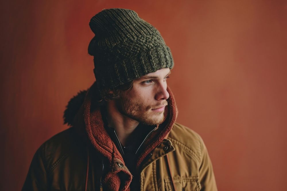 Man wearing a knitted beanie photography portrait adult. AI generated Image by rawpixel.