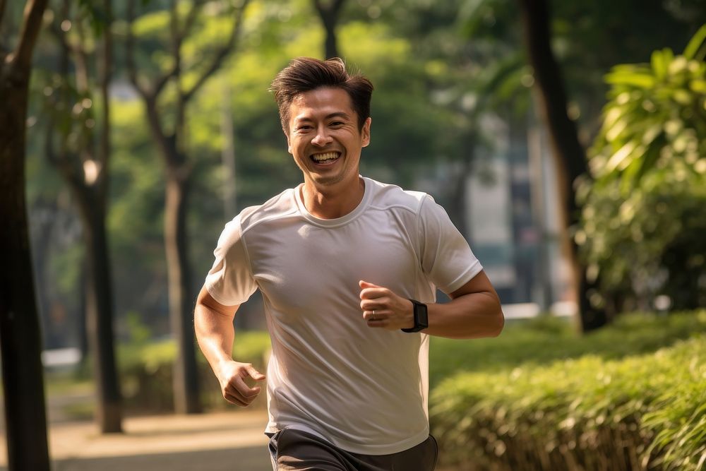 Running jogging smiling adult. AI generated Image by rawpixel.
