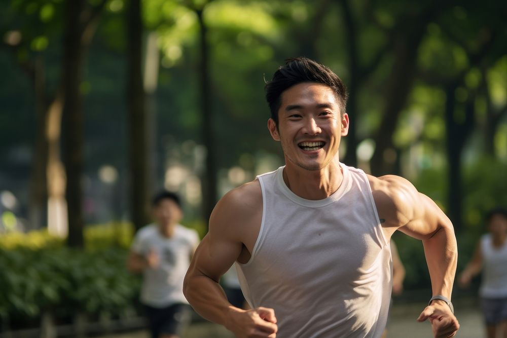 Running smiling jogging adult. AI generated Image by rawpixel.