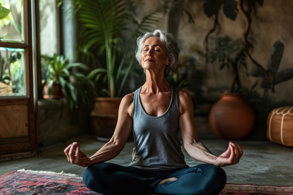 Woman doing yoga sports adult contemplation. AI generated Image by rawpixel.