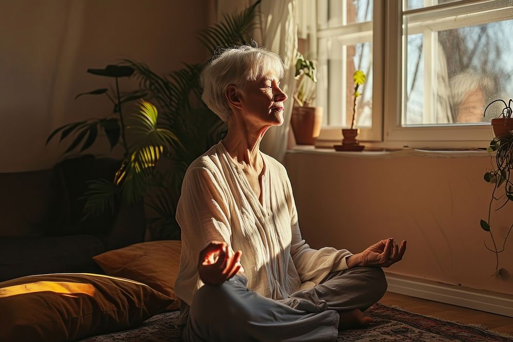 Woman doing yoga sitting adult contemplation. AI generated Image by rawpixel.