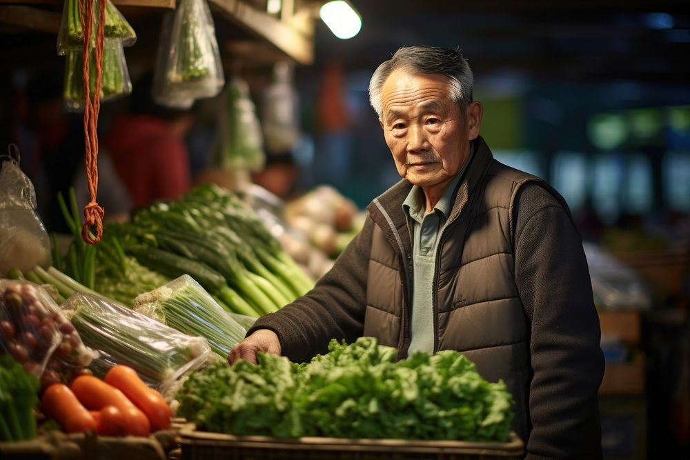 Korean man market vegetable adult. AI generated Image by rawpixel.