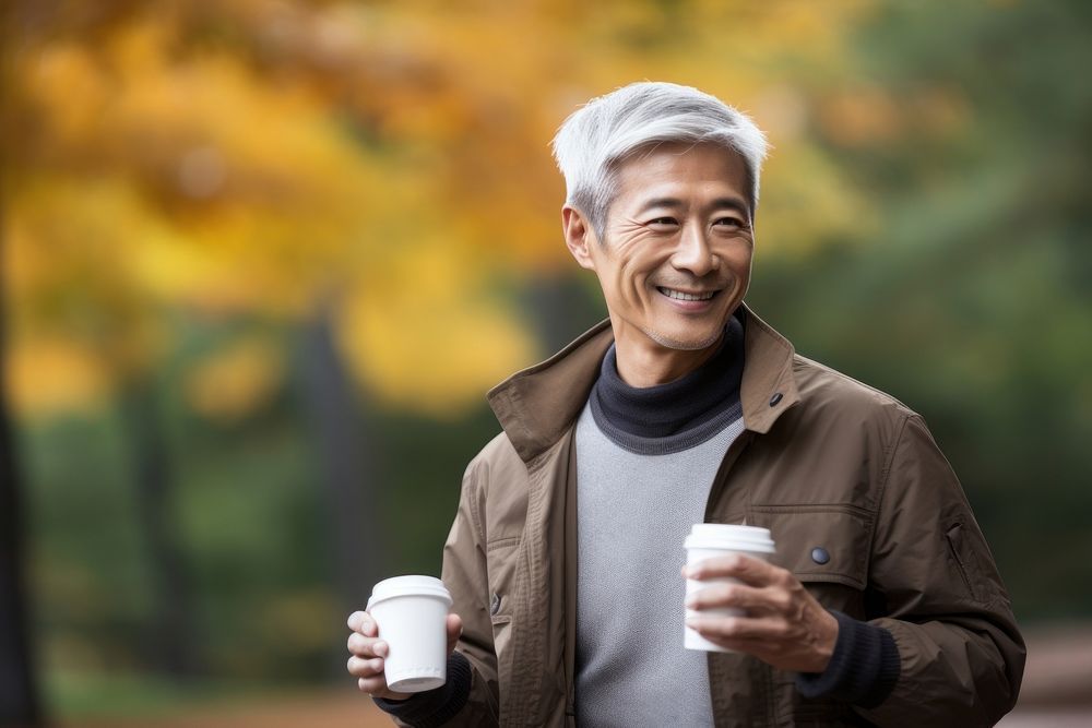 Korean man cup coffee smile. AI generated Image by rawpixel.