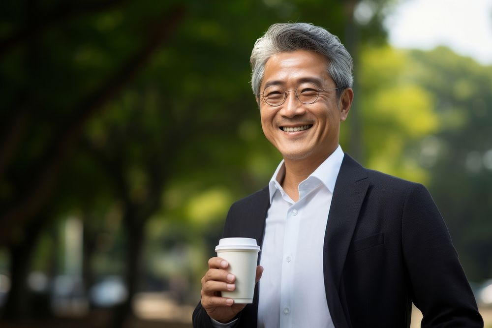 Korean man cup coffee adult. AI generated Image by rawpixel.