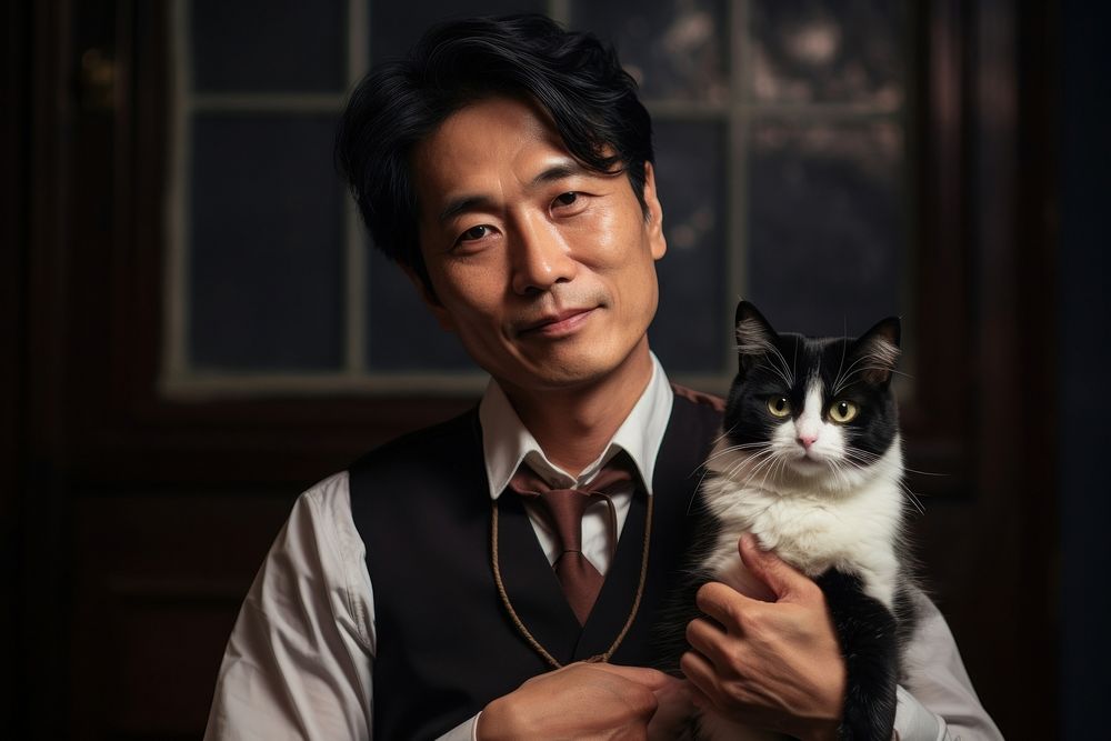 Korean man portrait holding animal. AI generated Image by rawpixel.