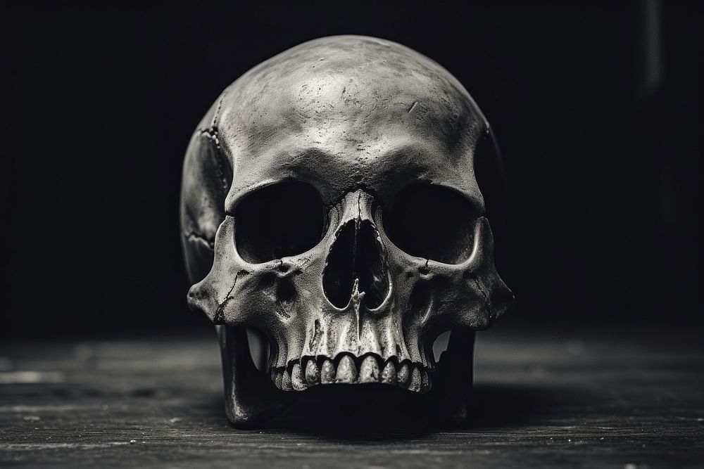 Skull black monochrome halloween. AI generated Image by rawpixel.