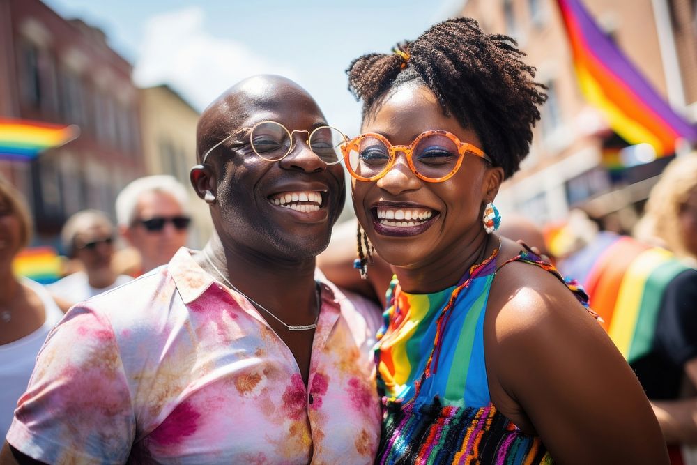 Black woman and love couple laughing portrait glasses. AI generated Image by rawpixel.