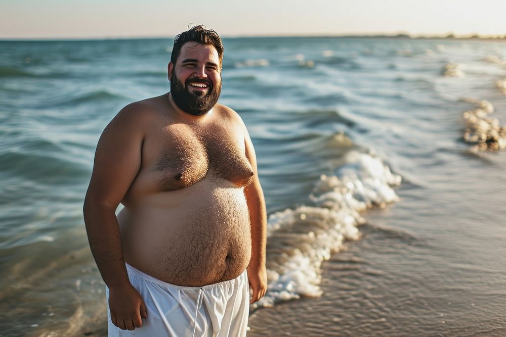 White swim shorts photography portrait beach. AI generated Image by rawpixel.