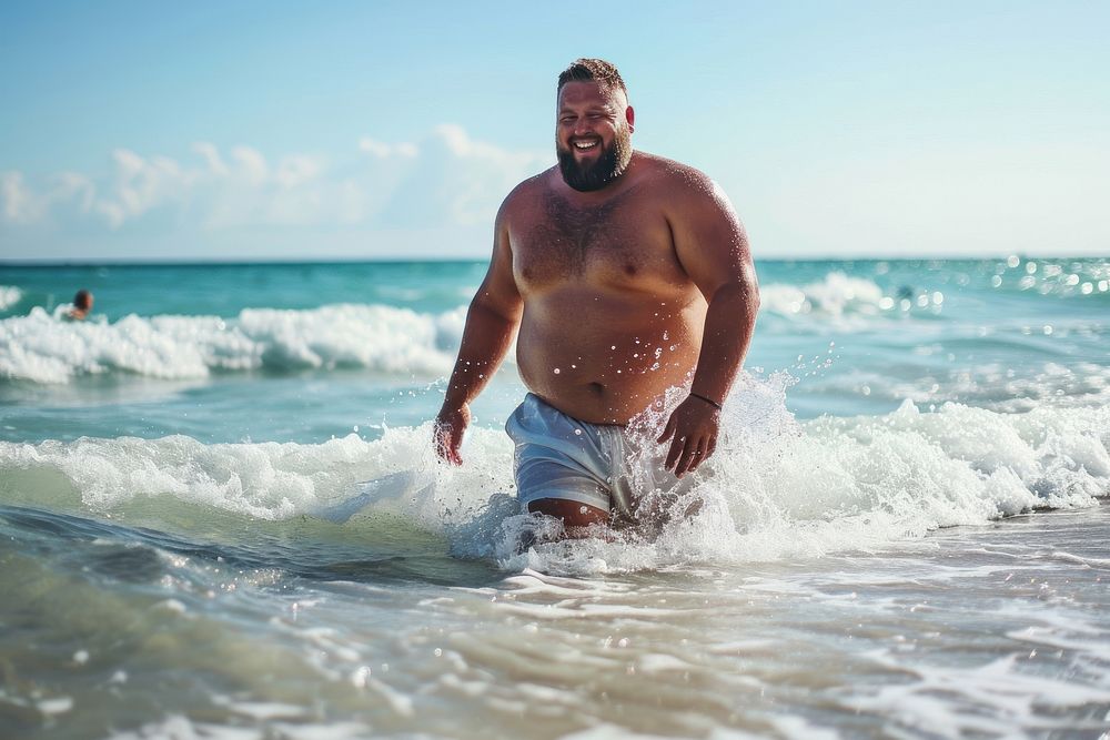 White swim shorts beach adult man. AI generated Image by rawpixel.