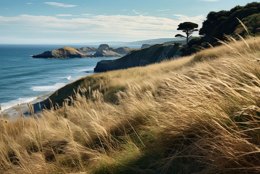 Sea cliff grass promontory landscape. AI generated Image by rawpixel.