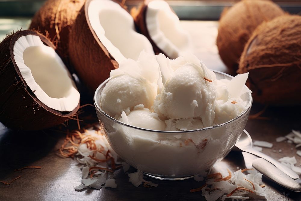 Icecream coconuts milk dessert fruit food. AI generated Image by rawpixel.