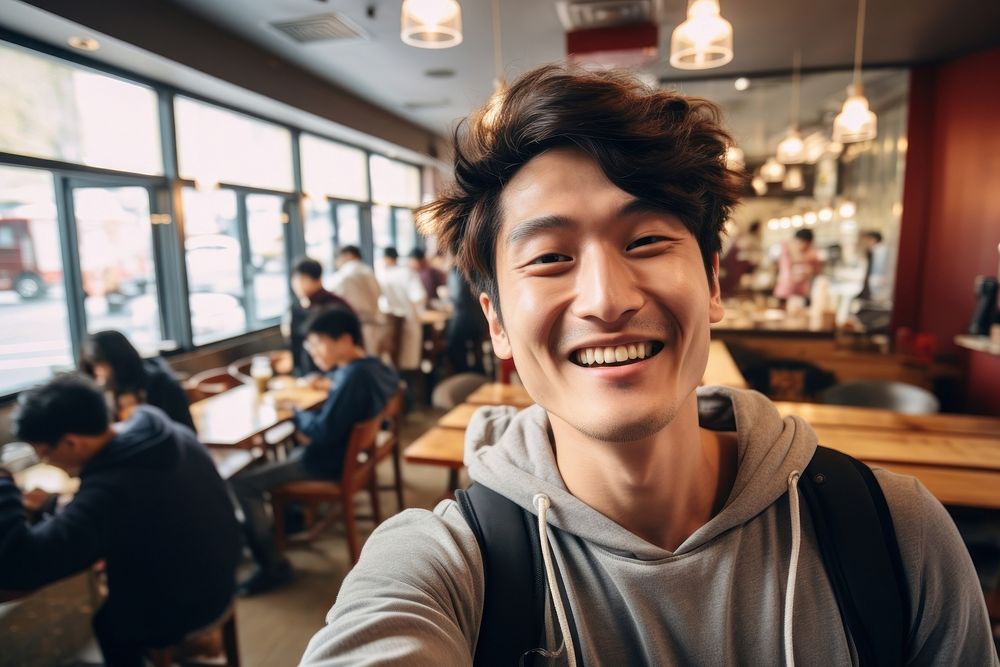 Vlog restaurant smiling smile. AI generated Image by rawpixel.