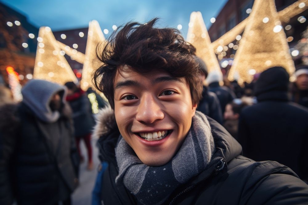 Vlog christmas portrait smiling. AI generated Image by rawpixel.