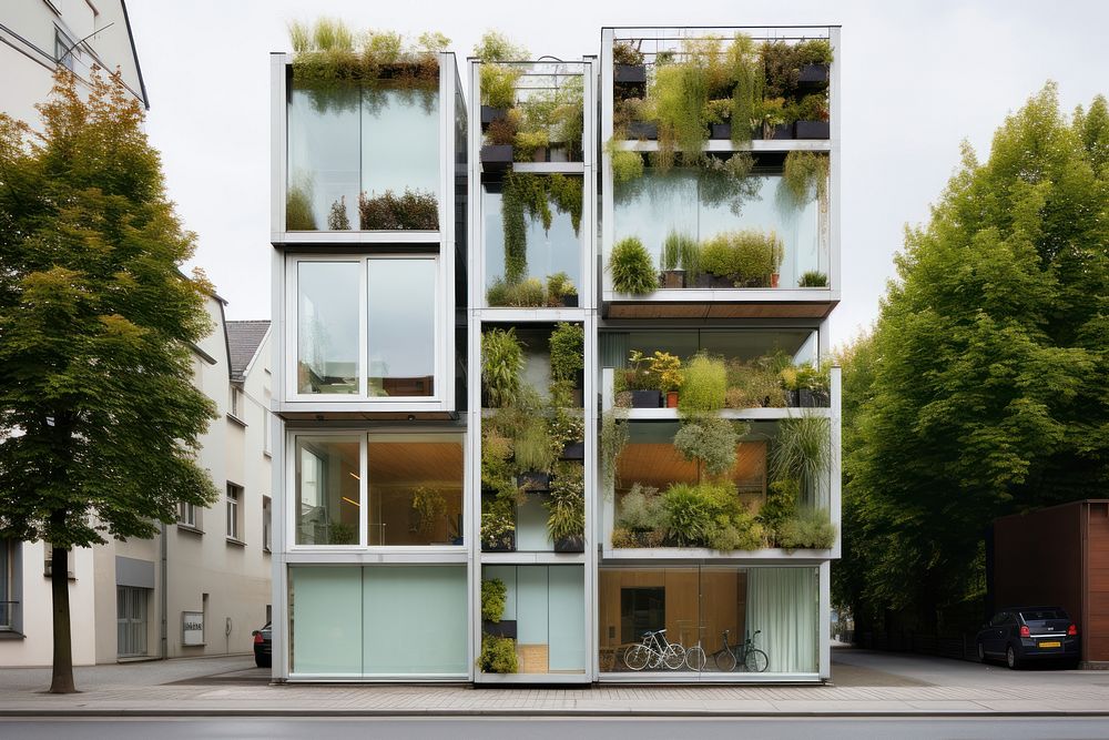 Sustainable building architecture window plant city. AI generated Image by rawpixel.