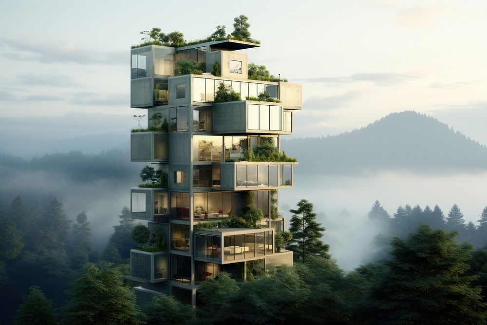 Sustainable building architecture outdoors nature plant. AI generated Image by rawpixel.