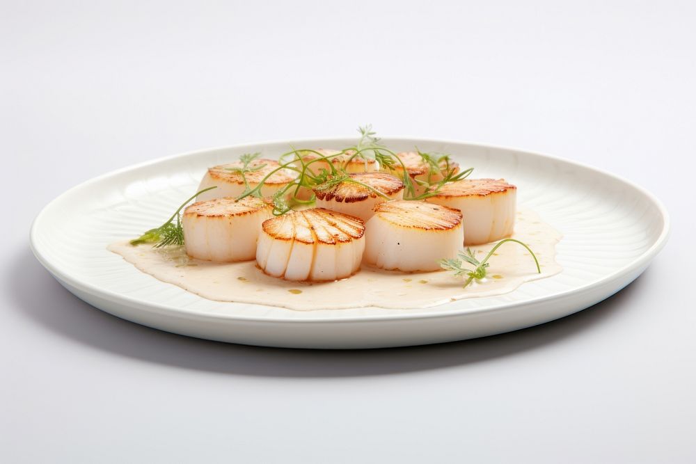 Scallops menu on dish plate food meal. AI generated Image by rawpixel.