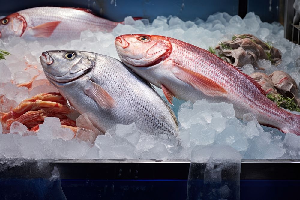 Seafoods on ice animal market fish. AI generated Image by rawpixel.