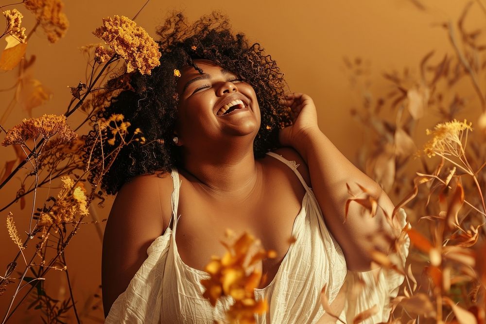 Smiling plus size woman laughing adult contemplation. AI generated Image by rawpixel.