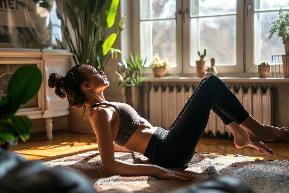 Woman doing sit ups pilates sports adult. AI generated Image by rawpixel.