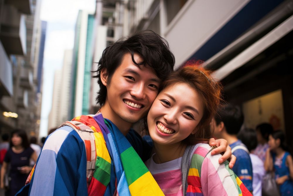Young asain woman and love couple smile adult happy. AI generated Image by rawpixel.