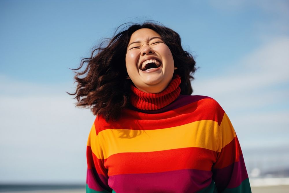 Lgbtq laughing outdoors sweater. AI generated Image by rawpixel.