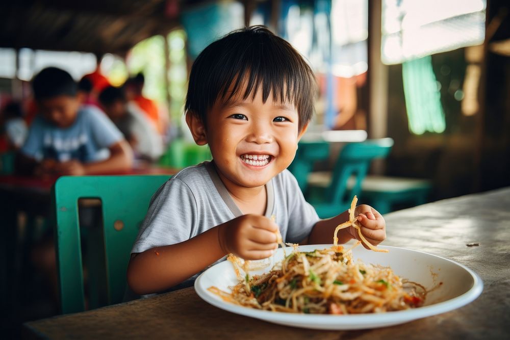Som Tum food eating child. AI generated Image by rawpixel.