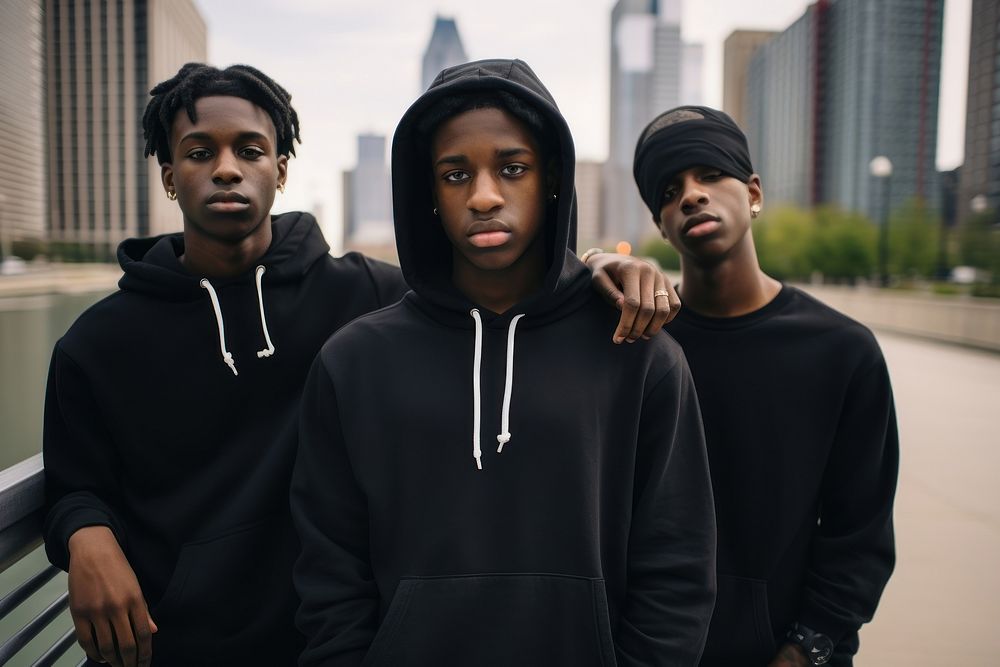 Black Men group sweatshirt portrait outdoors. AI generated Image by rawpixel.