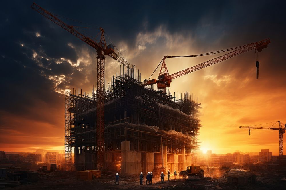 Building construction outdoors night transportation. AI generated Image by rawpixel.