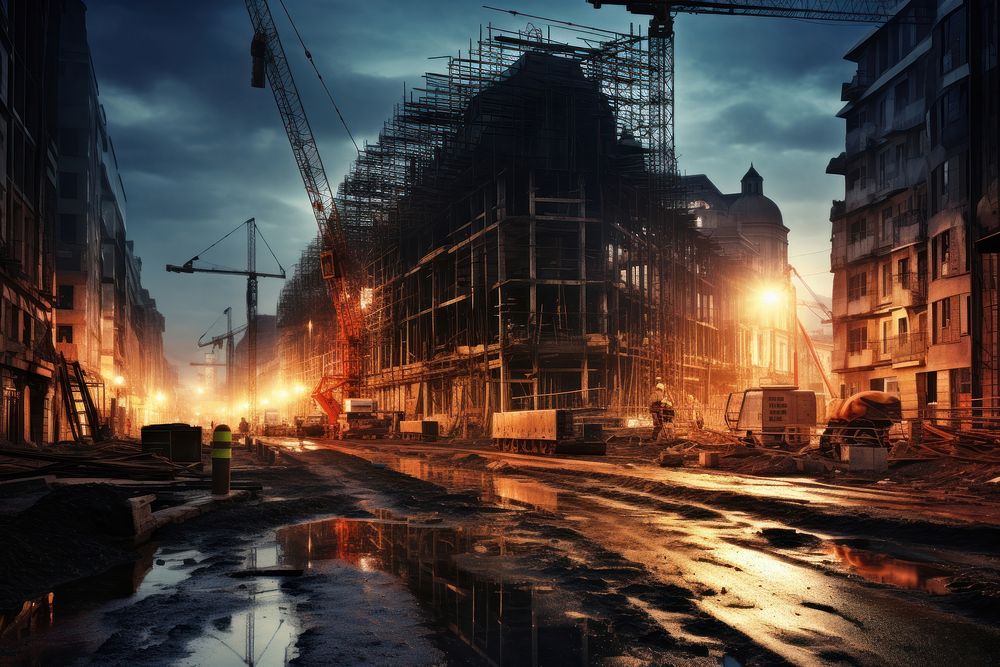 Building construction vehicle city infrastructure. AI generated Image by rawpixel.