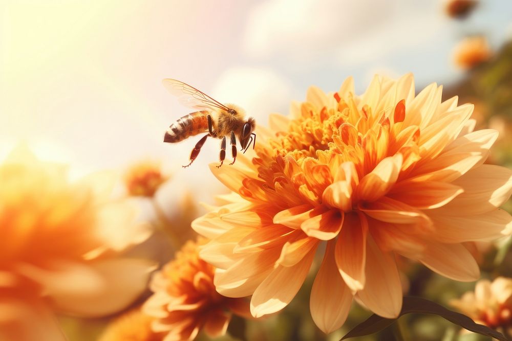 Flower close up bee nature insect. AI generated Image by rawpixel.