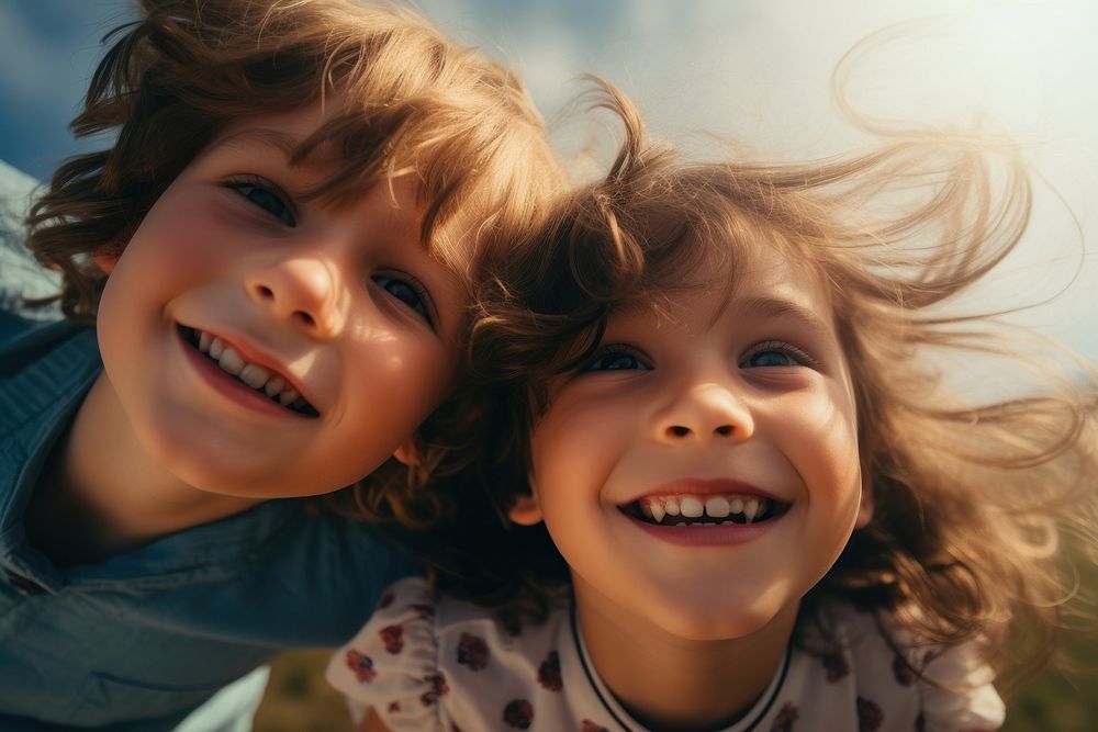 Joyful cute children laughing portrait smiling. AI generated Image by rawpixel.