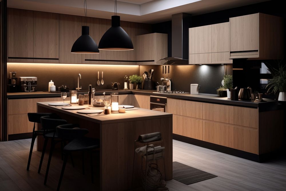 Kitchen furniture wood interior design. AI generated Image by rawpixel.