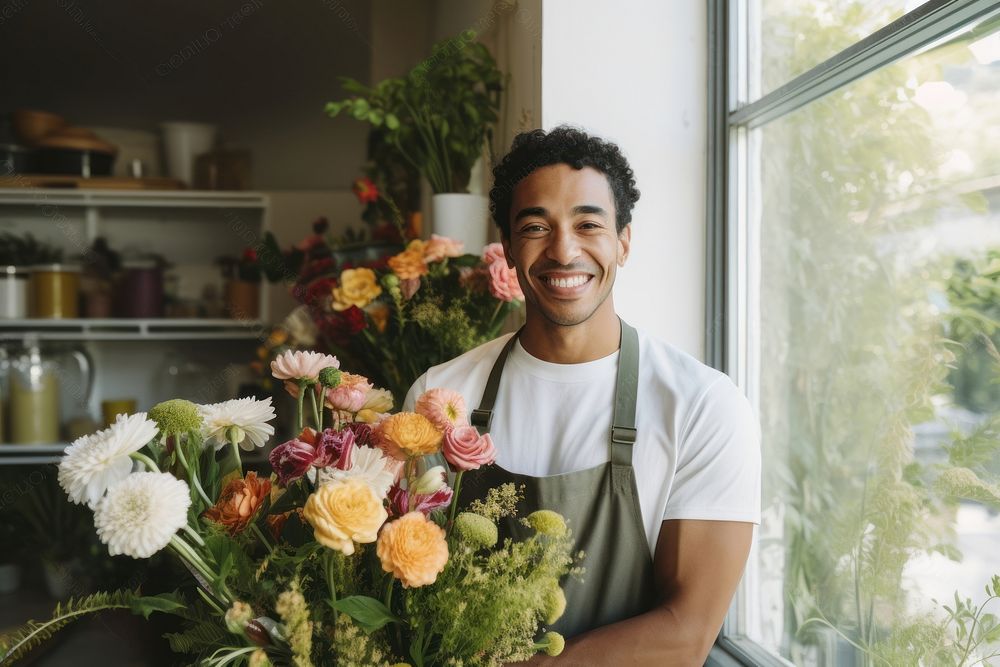 Mixed race flower smiling working. AI generated Image by rawpixel.