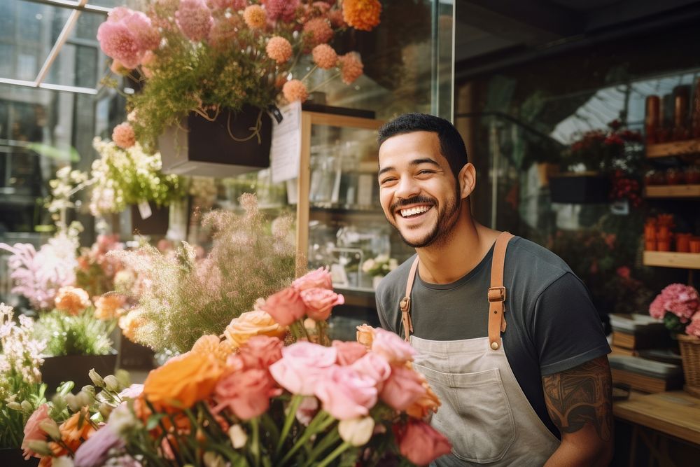Mixed race flower outdoors smiling. AI generated Image by rawpixel.