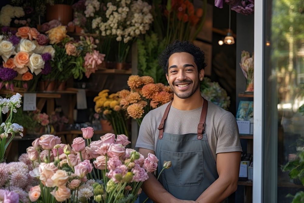 Mixed race flower outdoors smiling. AI generated Image by rawpixel.