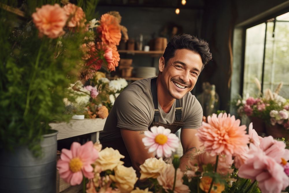 Mixed race flower gardening laughing. AI generated Image by rawpixel.