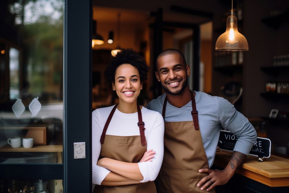 Mixed race couple smiling working adult. AI generated Image by rawpixel.