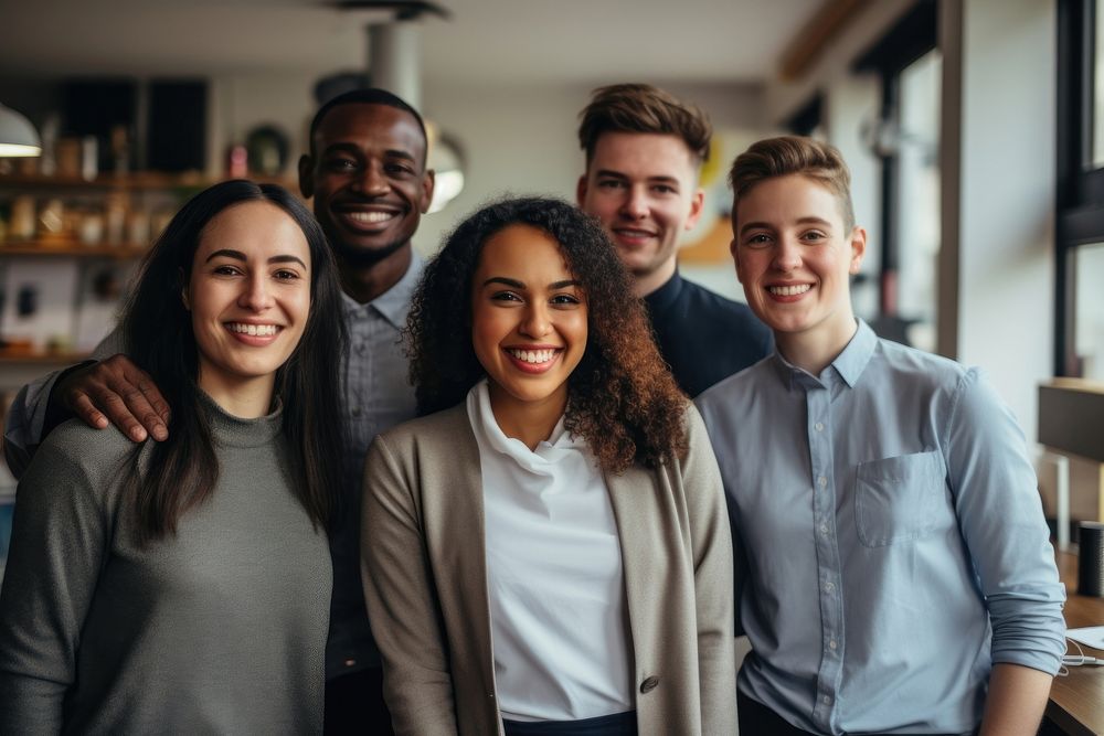 Mixed race friends standing smiling adult. AI generated Image by rawpixel.