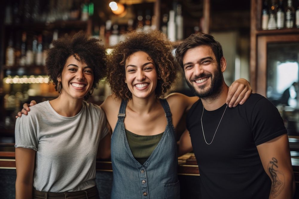 Mixed race friends laughing smiling smile. 