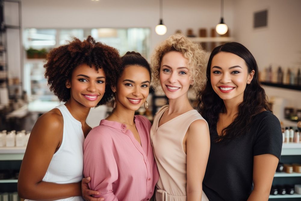 Mixed race friends standing smiling adult. AI generated Image by rawpixel.