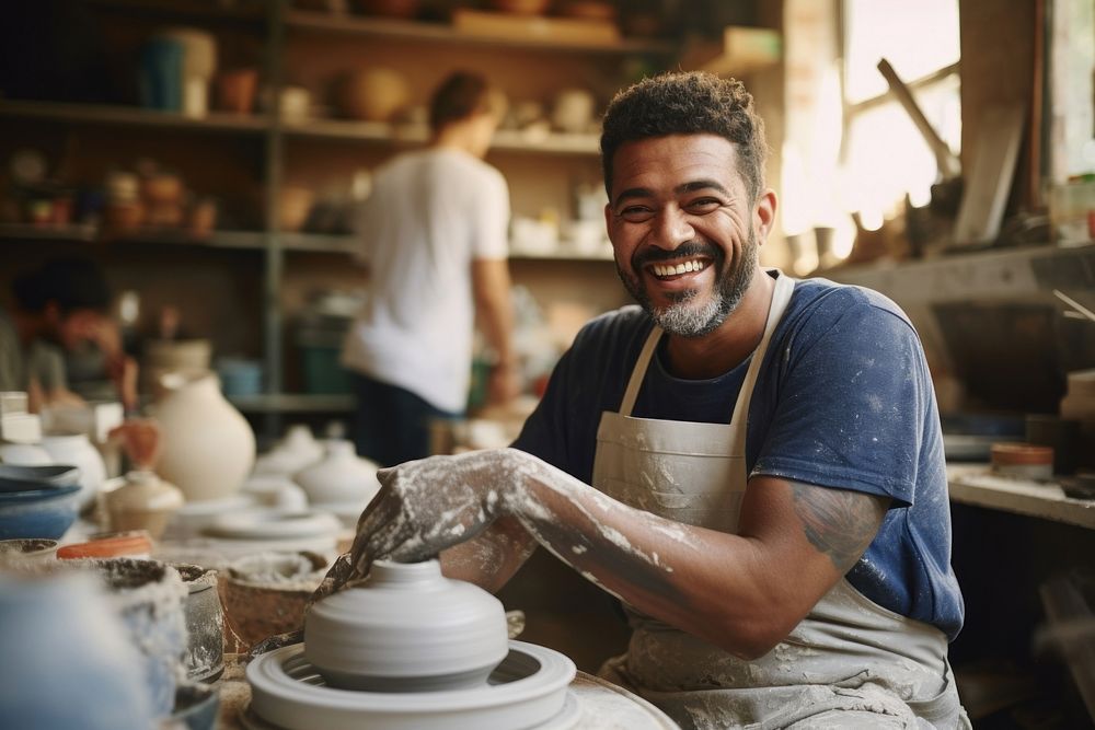Mixed race pottery ceramic working. AI generated Image by rawpixel.
