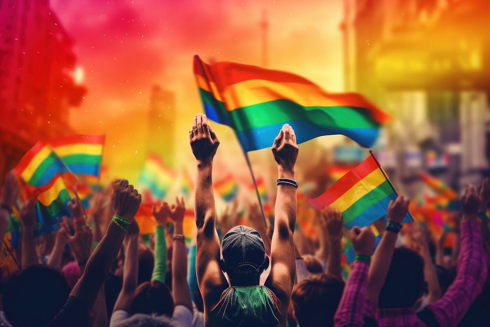 Pride community parade flag adult. AI generated Image by rawpixel.