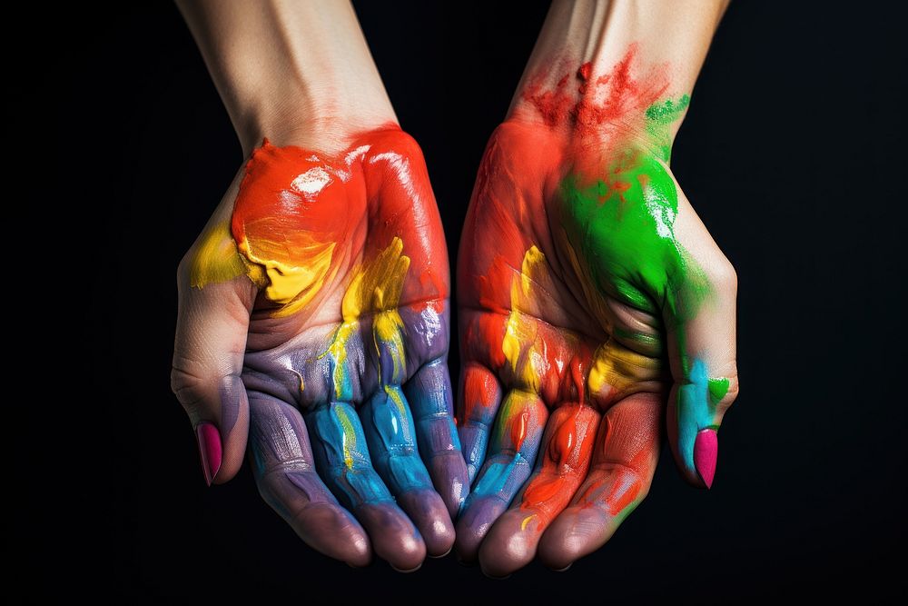 Gay pride rainbow hand finger paint. AI generated Image by rawpixel.